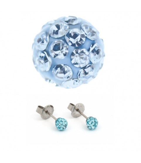 Studex Silver Ear Piercing Earrings Studs 4.5mm Fireball Aqua Crystal System 75