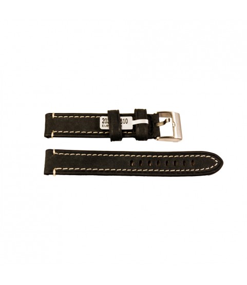 Rodeosoft Chronograph leather strap for watches in black color 18 mm