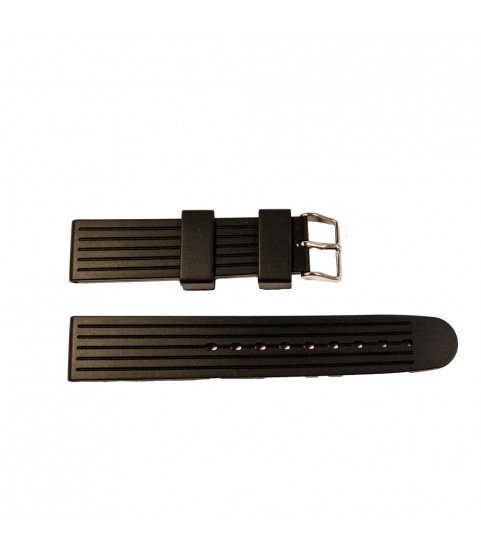 Black silicone strap for watches striped with buckle 20 mm