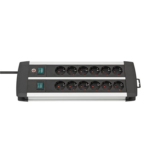 Brennenstuhl Premium Aluminium Line Extension Lead, Aluminium (with Switch and 3m Cable) – Colour: Black, black, 1391000912