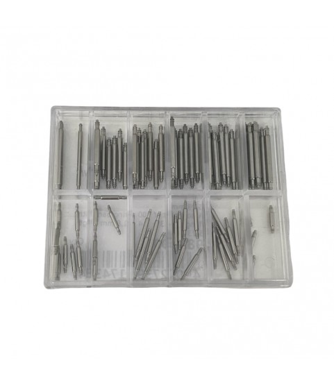 Assortment of 100 spring bars with flange Ø 1,3 + 1,4 + 1,8 mm length 6-23 mm