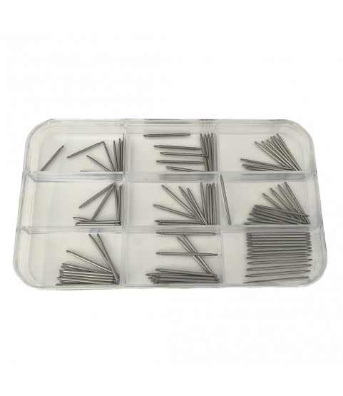 Assortment of long spring bars, stainless steel, Ø 1,5 and 1,8 mm, length 24 - 38 mm, 108 pieces