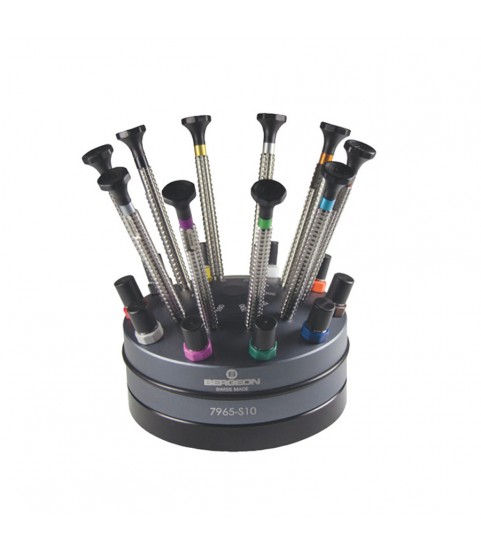 Bergeon 7965-S10 special knurled handle screwdriver set deluxe heavyweight stand