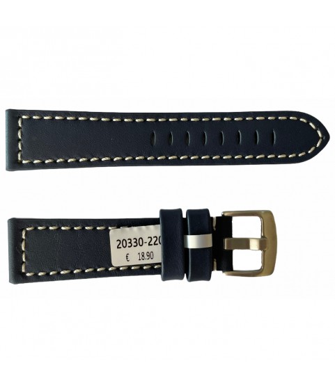 Leather blue strap with white engraved thread smooth for watches 22mm