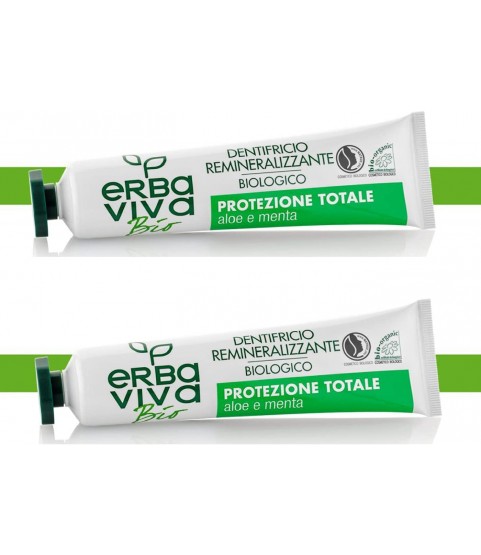 Pack of 2 Erba Viva Bio Organic Toothpaste with Aloe Vera and Mint 75 ml + 75 ml