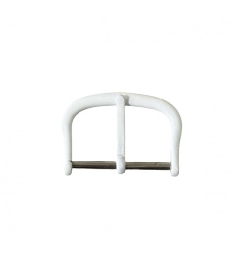 Pin buckle for leather straps, plastic coating white, 18 mm