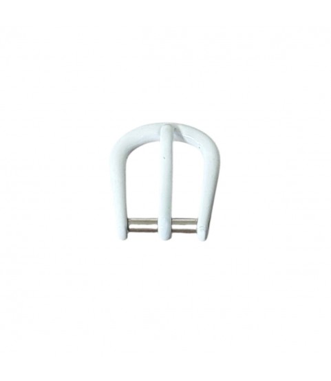 Pin buckle for leather straps, plastic coating white, 8 mm