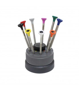 Bergeon 30081-S09 mini watchmakers screwdriver set on rotating stand stainless steel