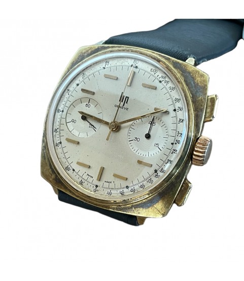 Vintage LIP chronograph men's watch gold plate 1960's with Valjoux 7730