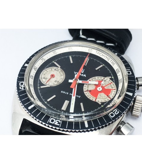 Rare Vintage Yema Sous Marine Big Eye Chronograph Men's Watch Valjoux 7733