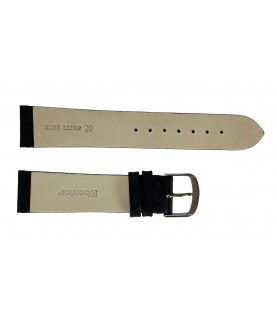 Waterproof black smooth leather strap for watch 20 mm