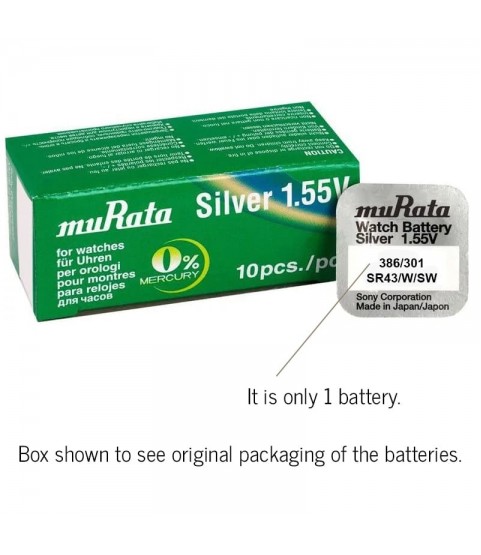 Murata/Sony 386/301 batteries for quartz watches with silver oxides 1.55 volts