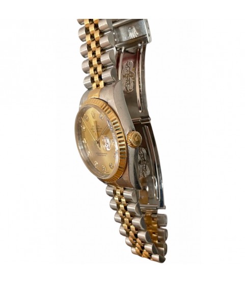 Rolex 16233G Datejust Champagne factory diamond dial men's watch 1996