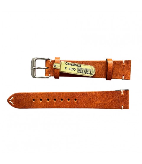 Casablanca genuine reddish brown leather watch strap with stitch 18 mm