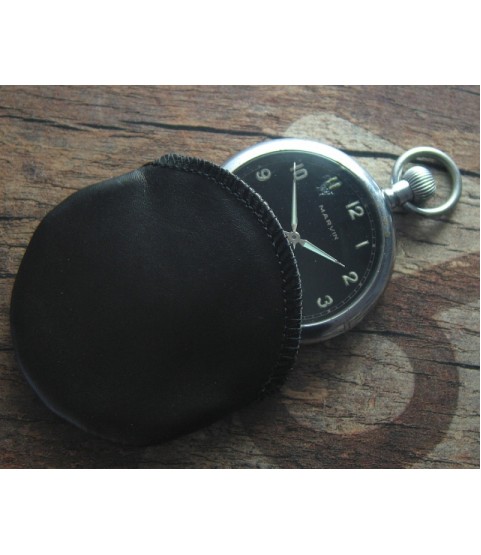 Black leather pouch for pocket watch 50 mm, opening 40 mm