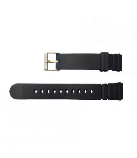 Black silicone watch strap with stainless steel buckle 19 mm