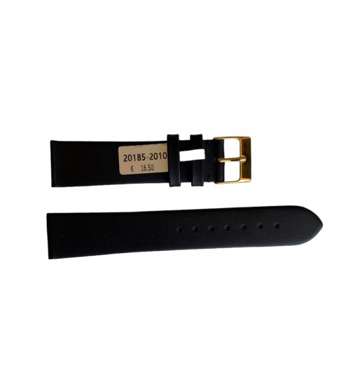 Waterproof black smooth leather watch strap with gold buckle 20mm