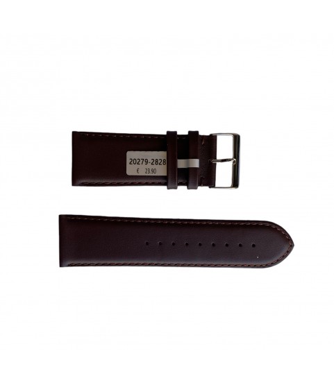 Brown leather smooth strap with stitch for watch 28mm