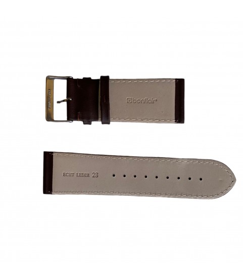 Brown leather smooth strap with stitch for watch 28mm