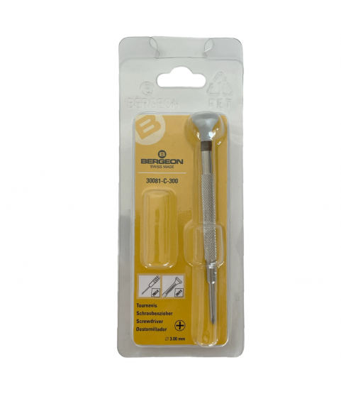 Bergeon 30081-C-300 stainless steel screwdriver with cross blade 3.00 mm