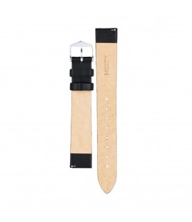 Hirsch Toronto L black calf leather watch strap 18 mm, Silver buckle, Ref. 03702050-2-18