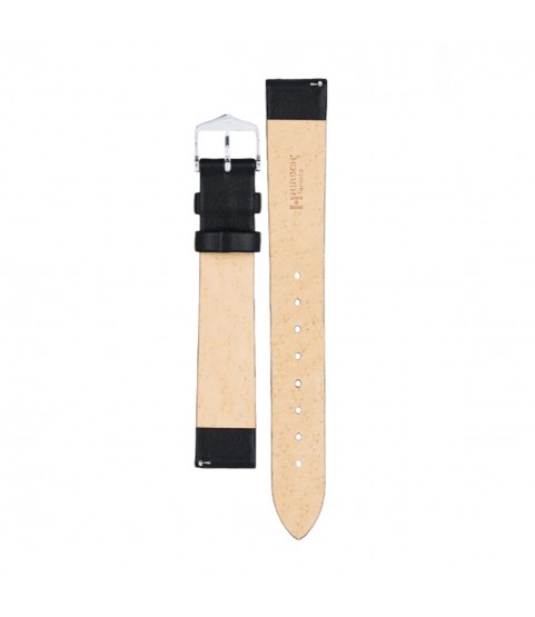 Hirsch Toronto L black calf leather watch strap 18 mm, Silver buckle, Ref. 03702050-2-18