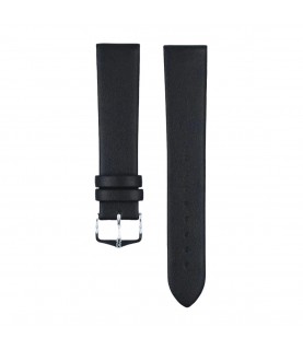 Hirsch Toronto L black calf leather watch strap 20 mm, Black Color Strap, Silver Buckle, Size 20mm L,  Ref.  03702050-2-20