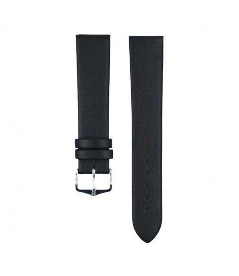 Hirsch Toronto L black calf leather watch strap 20 mm, Black Color Strap, Silver Buckle, Size 20mm L,  Ref.  03702050-2-20
