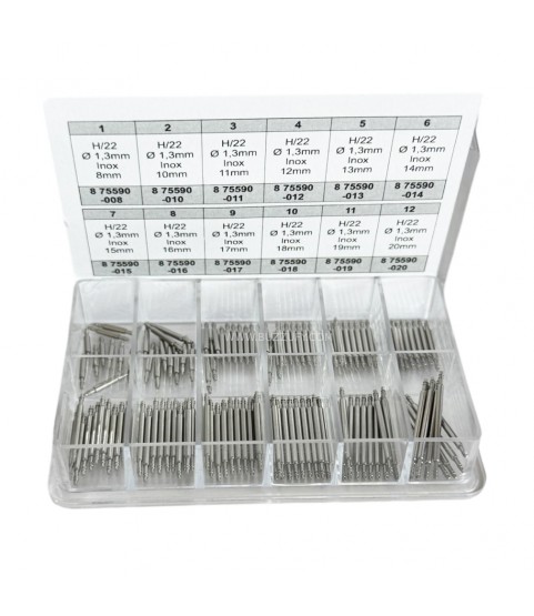 Set of 120 spring bars, double flanged inox 1.30mm H22 Set of 120 spring bars, double flanged inox 1.30mm H22