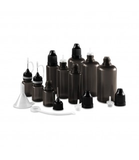 Set of 9 bottles, 5 - 50 ml, black with caps, dosing aids and funnel Set of 9 bottles, 5 - 50 ml, black with caps, dosing aids and funnel