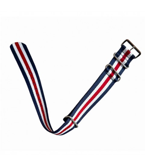 Nylon watch NATO strap blue, red and white, 20mm