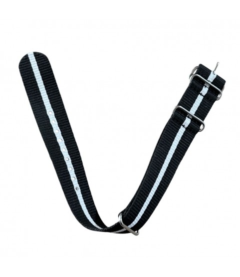 Nylon watch NATO strap black with white band, 18mm Nylon watch NATO strap black with white band, 18mm