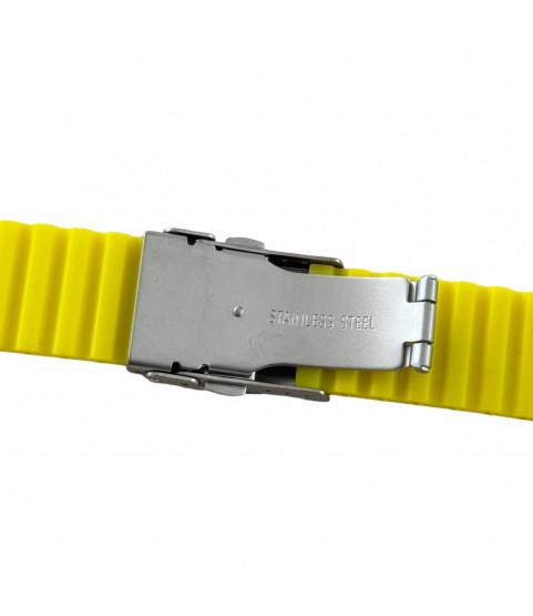 Buzzufy silicone yellow watch strap with steel clasp 22mm