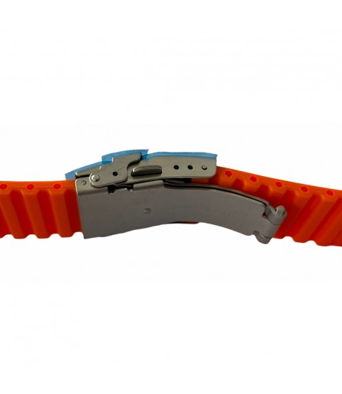 Buzzufy silicone orange watch strap with steel clasp, 22mm