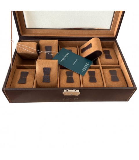 Friedrich 23 brown leather watch box for 10 watches