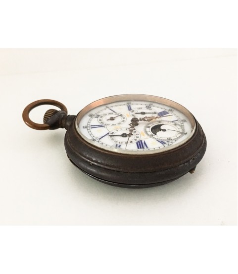 Antique Triple Calendar Moon Phase Goliath Pocket Watch Big 66.0 mm 1890s