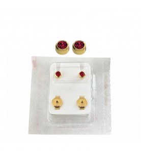 Studex Oval Children's Gold Tone Earrings with Red Stones, 3.95 mm