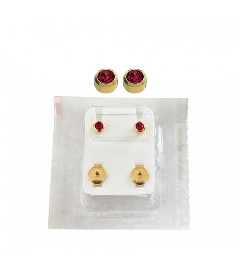 Studex Oval Children's Gold Tone Earrings with Red Stones, 3.95 mm