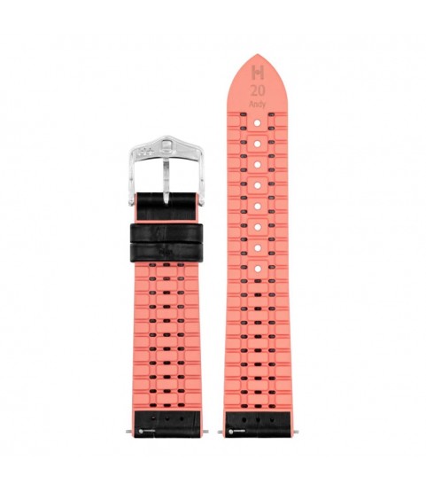 Hirsch Andy M black with pink calf leather watch strap, 18 mm, 0922328150-2-18