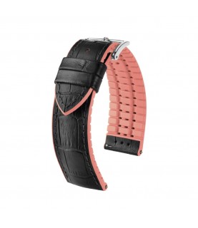Hirsch Andy M black with pink calf leather watch strap, 20 mm, 0922328150-2-20