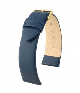 Hirsch Toronto L blue calf leather watch strap, 20 mm, Blue Color Strap, Gold Buckle, Size 20mm- L,  Ref. 03702080-1-20