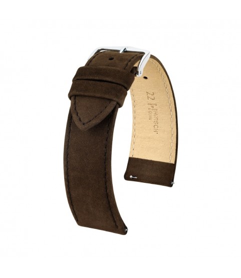 Hirsch Osiris Nubuk dark brown calf leather watch strap, 22 mm, 03433010-2-22