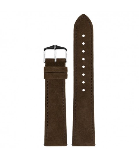 Hirsch Osiris Nubuk dark brown calf leather watch strap, 22 mm, 03433010-2-22