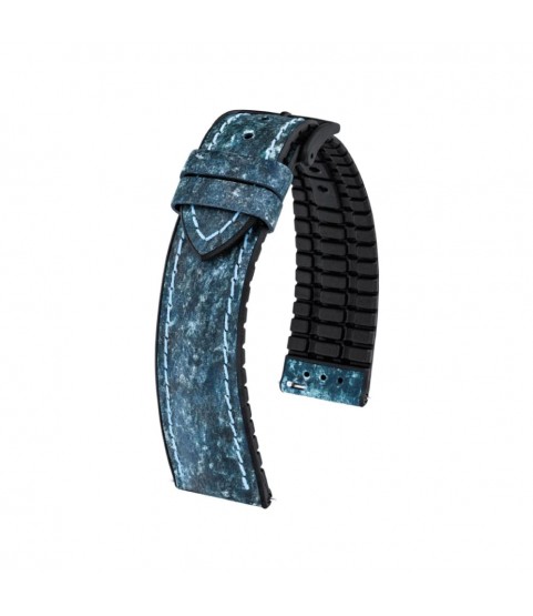 Hirsch Stone L blue leather watch strap, 19 mm, 0925044080-5-19