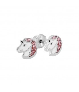 Inverness medical stainless steel 6mm Unicorn White/Pink Glitter piercing earrings 010C Inverness medical stainless steel 6mm Unicorn White/Pink Glitter piercing earrings 010C