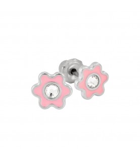 Inverness medical stainless steel 6mm Flower Pink with crystal piercing earrings 009C