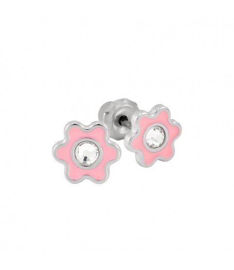 Inverness medical stainless steel 6mm Flower Pink with crystal piercing earrings 009C