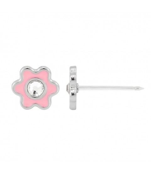 Inverness medical stainless steel 6mm Flower Pink with crystal piercing earrings 009C
