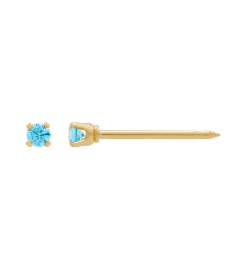 Inverness medical gold plated 2mm, Blue Topaz piercing earrings 1063C