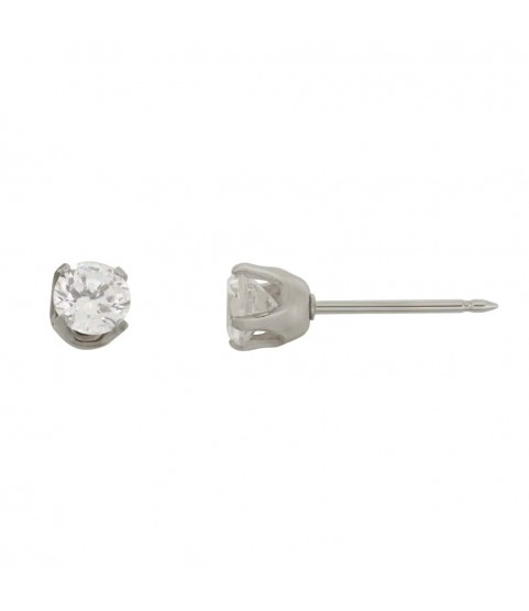 Inverness 14k white gold, 5mm piercing earrings with white stones 138E
